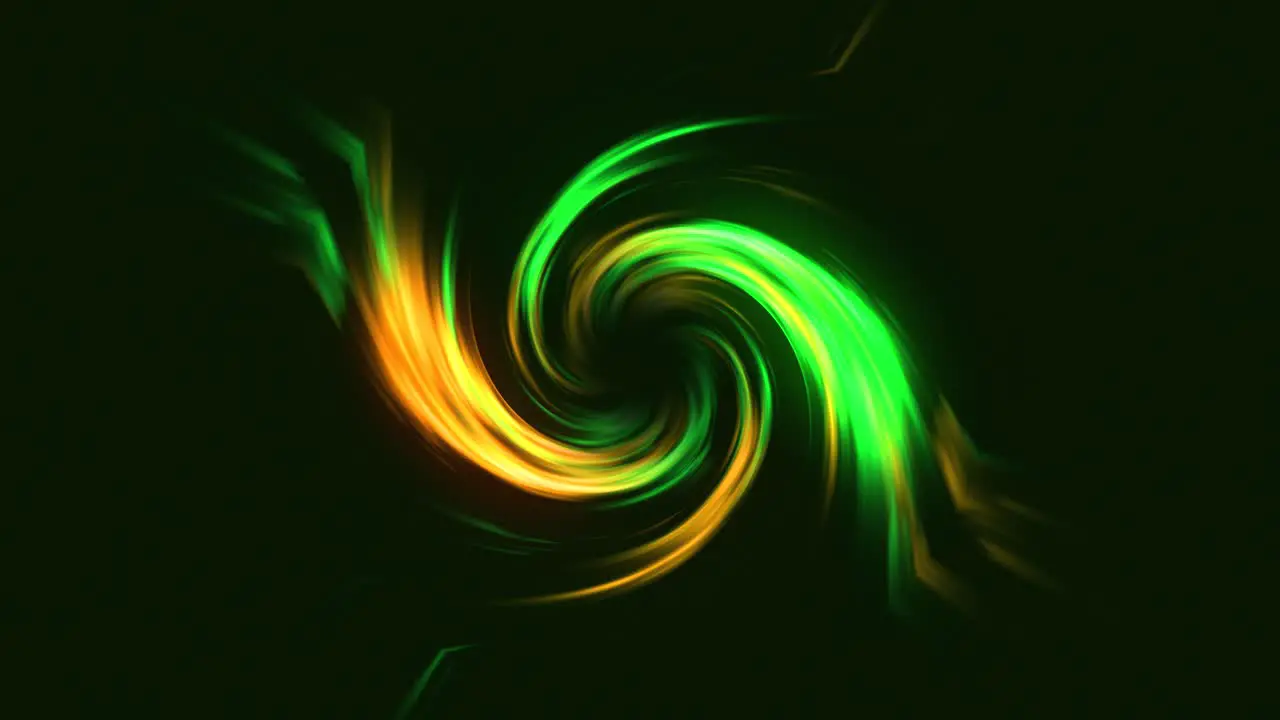 Abstract Neon glow funnel with colourful twisting rays curvy bright lines on a black background tornado energy space tunnel vortex shape visual effect 4K green yellow