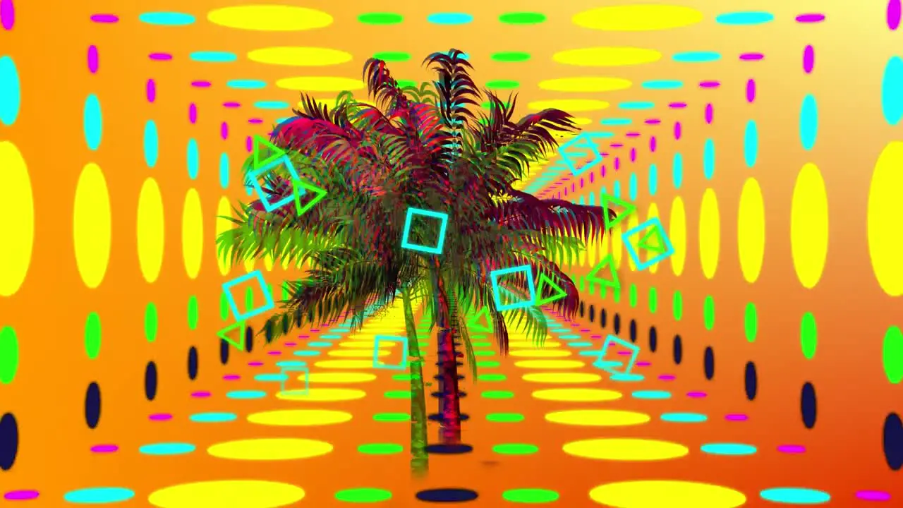 Colorful palm tree and circle patterns