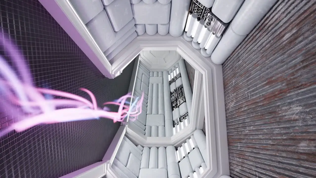 Vertical 3D Motion Graphics illustration Inside Futuristic Spaceship Hallway Tunnel