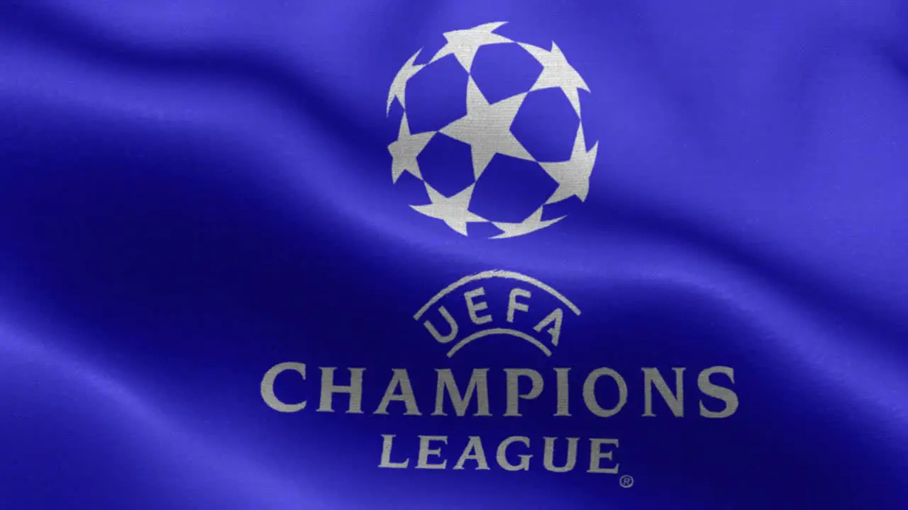 Blue 4k animated loop waving flag of the Champions League soccer league