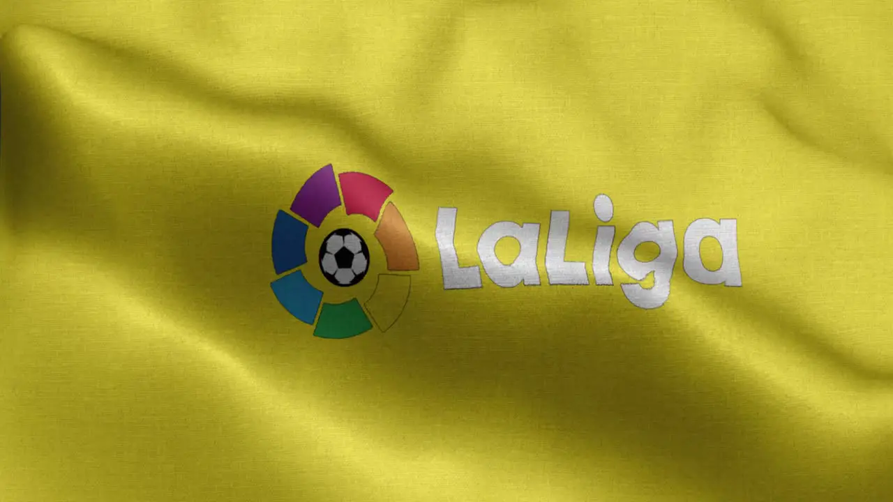 Yellow 4k animated loop of a waving flag of the Laliga Spanish soccer Association