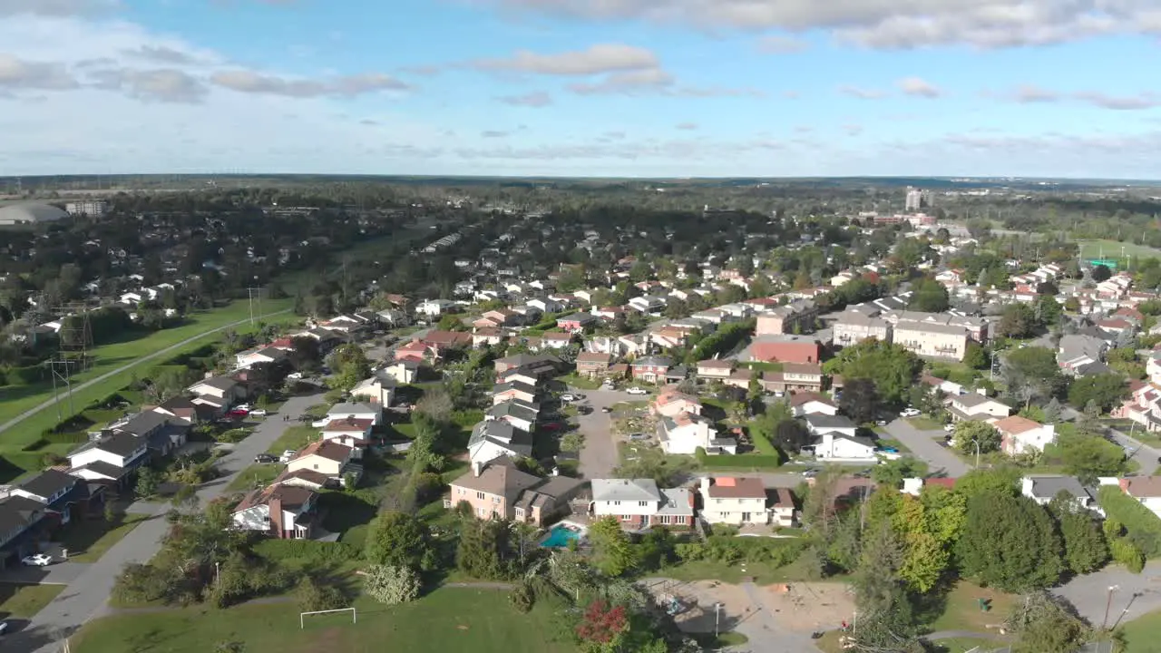 Aerial footage over a devastated small town outside of Ottawa as a result of a tornado