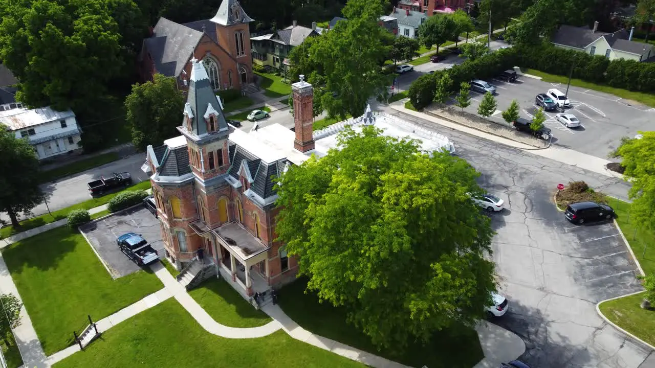 Delaware Ohio old county jail near downtown aerial drone