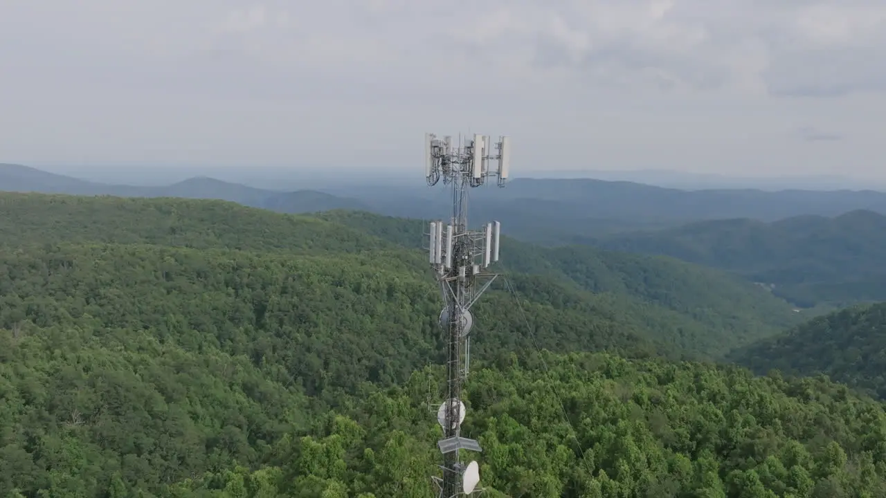 Aerial footage of a cell tower in rural mountainous Virginia