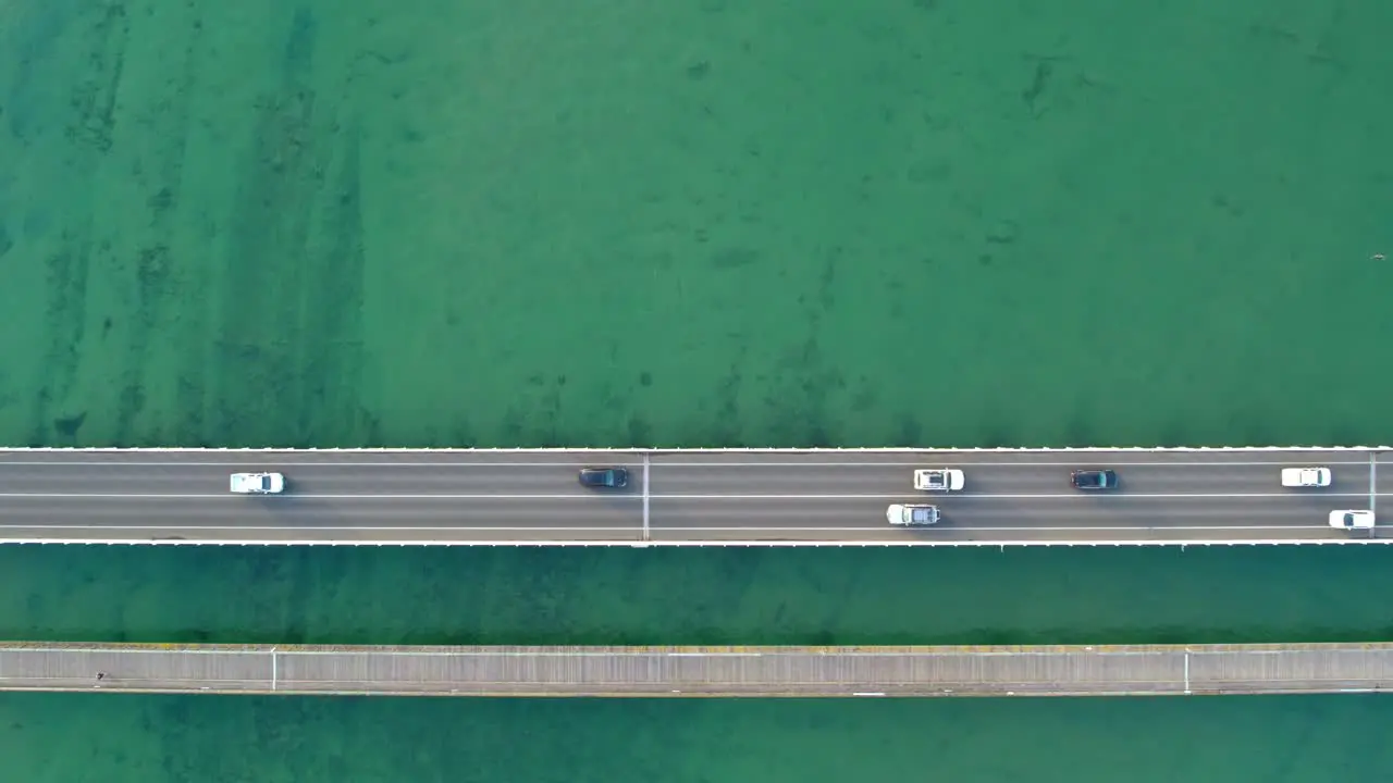 Downwards aerial view of traffic on the Barwon Heads Bridge Victoria Australia