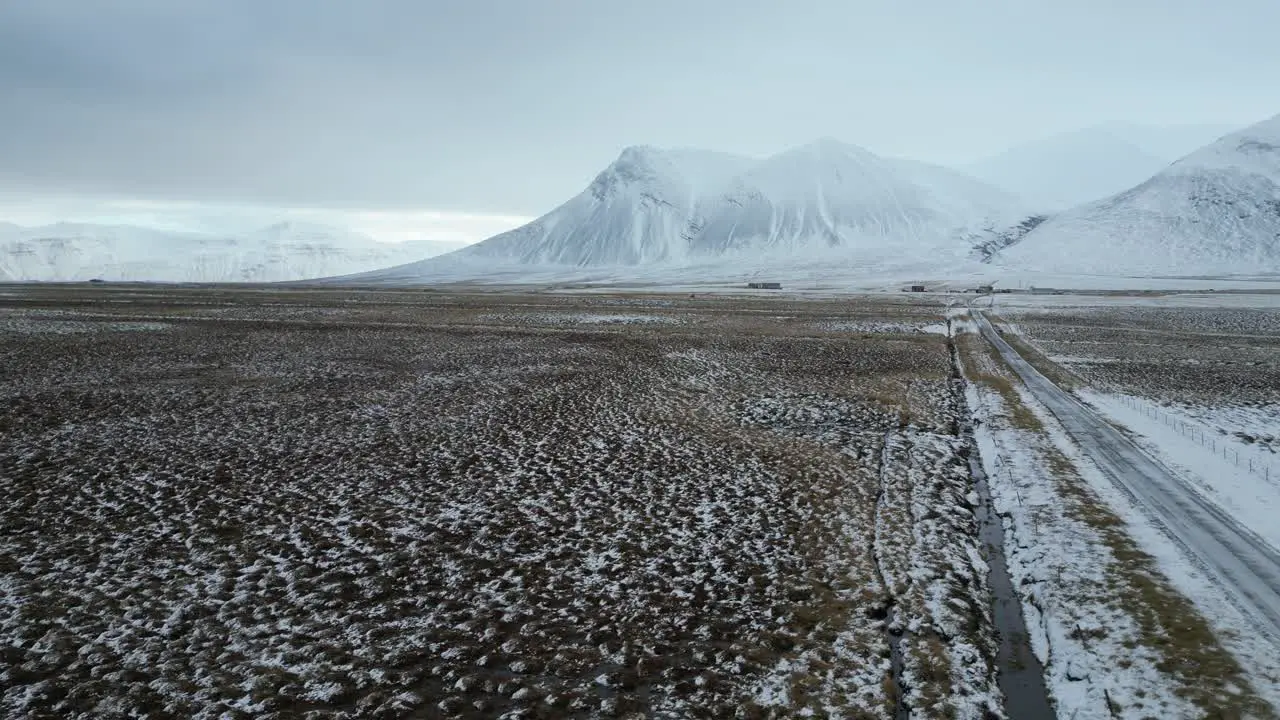 Mountain scenery in the North West of Iceland with snow Aerial