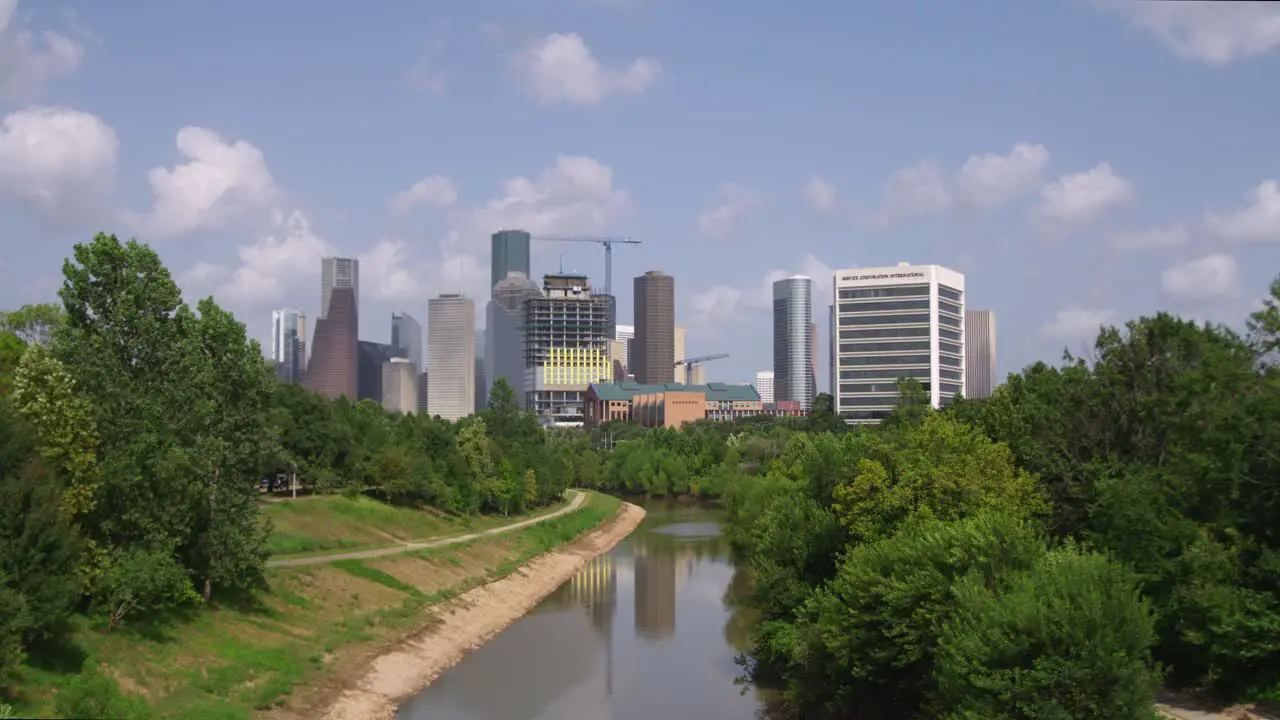 Aerial of city of Houston landscape near the downtown area