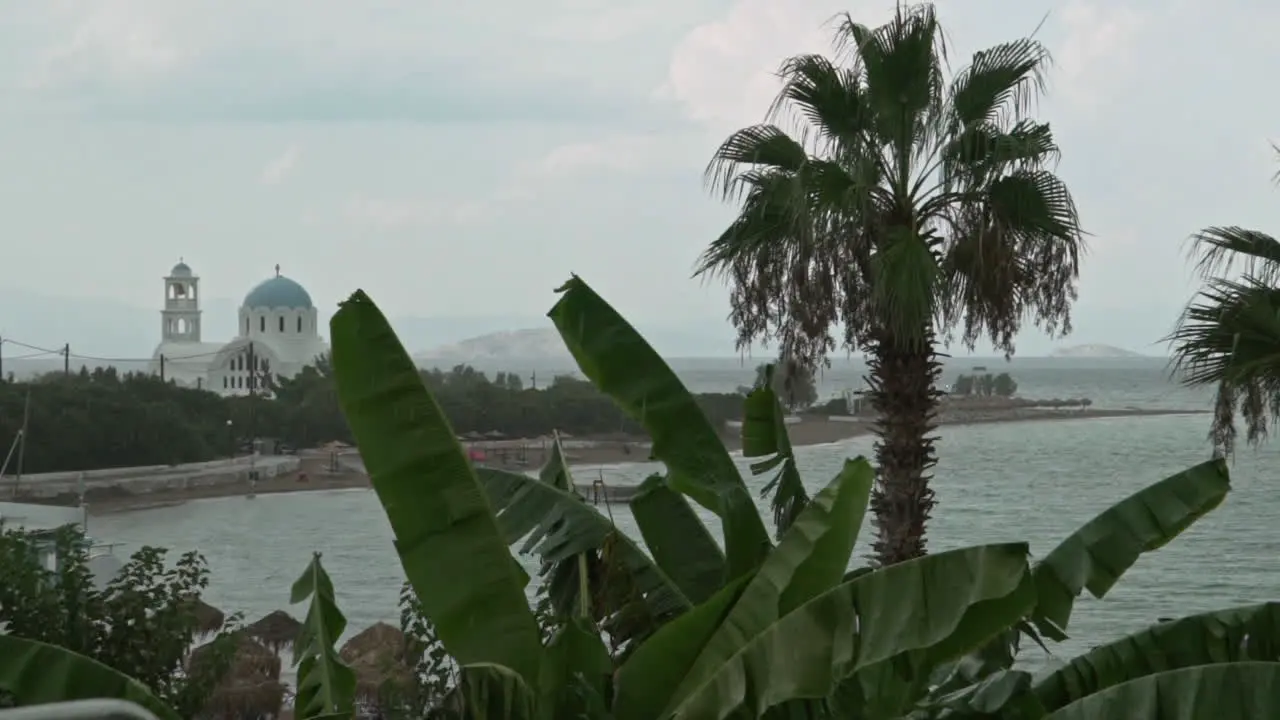 Panoramic view of Agistri island port located at Argosaronikos Greece on a rainy summer day 120fps