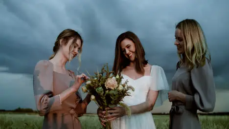 Bride with her bridesmaids