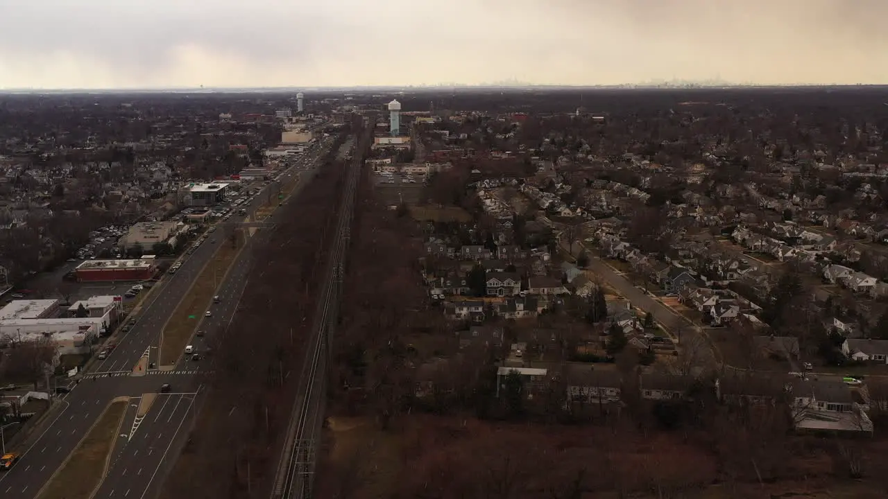 An aerial view of an empty railroad tracks