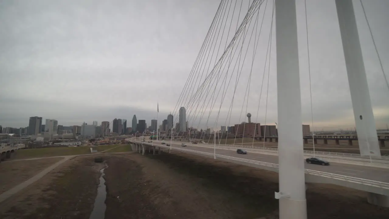 Wide angle view of Dallas the The Margaret Hunt Hill Bridge