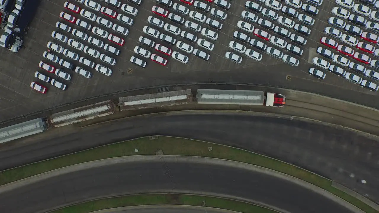 Aerial shot of train in a port