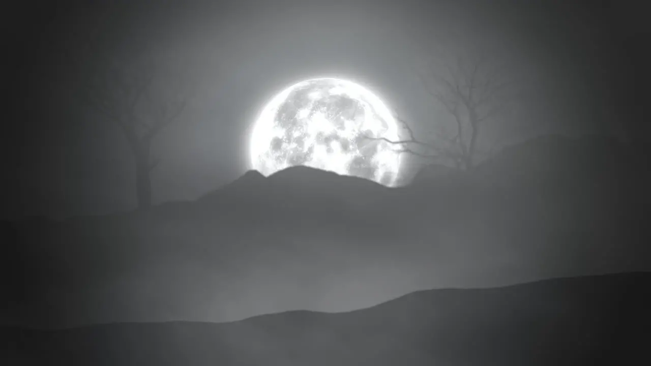 Majestic moonlight tranquil night scene with full moon bare trees and hill