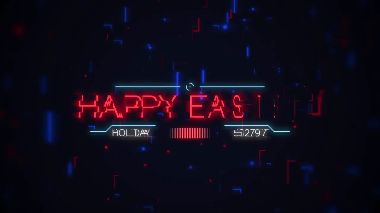 Stunning neon Happy Easter sign in vibrant red and blue with abstract background