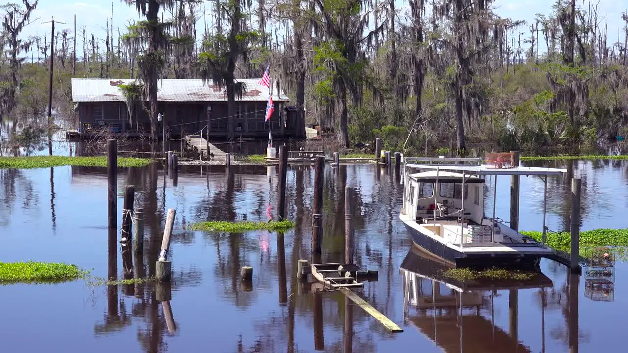 A rundown old bayou house on stilts in rural deep South