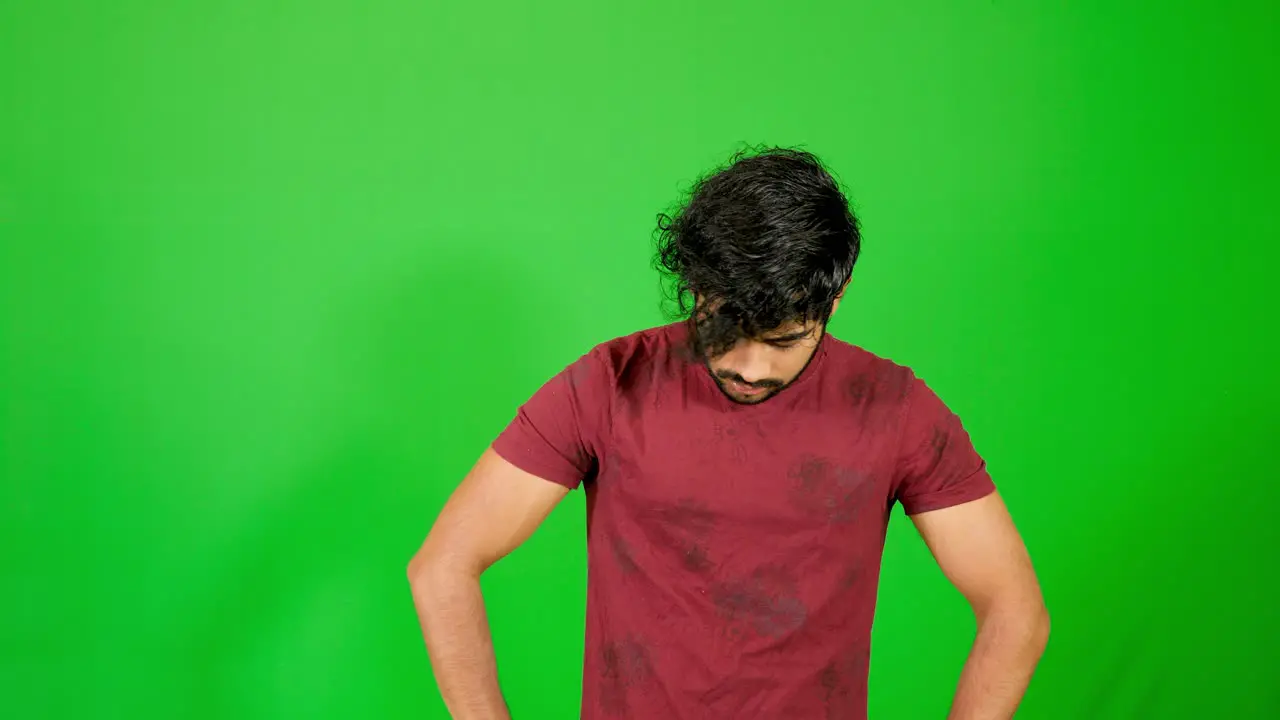 guy getting stress with green background green screen indian cg