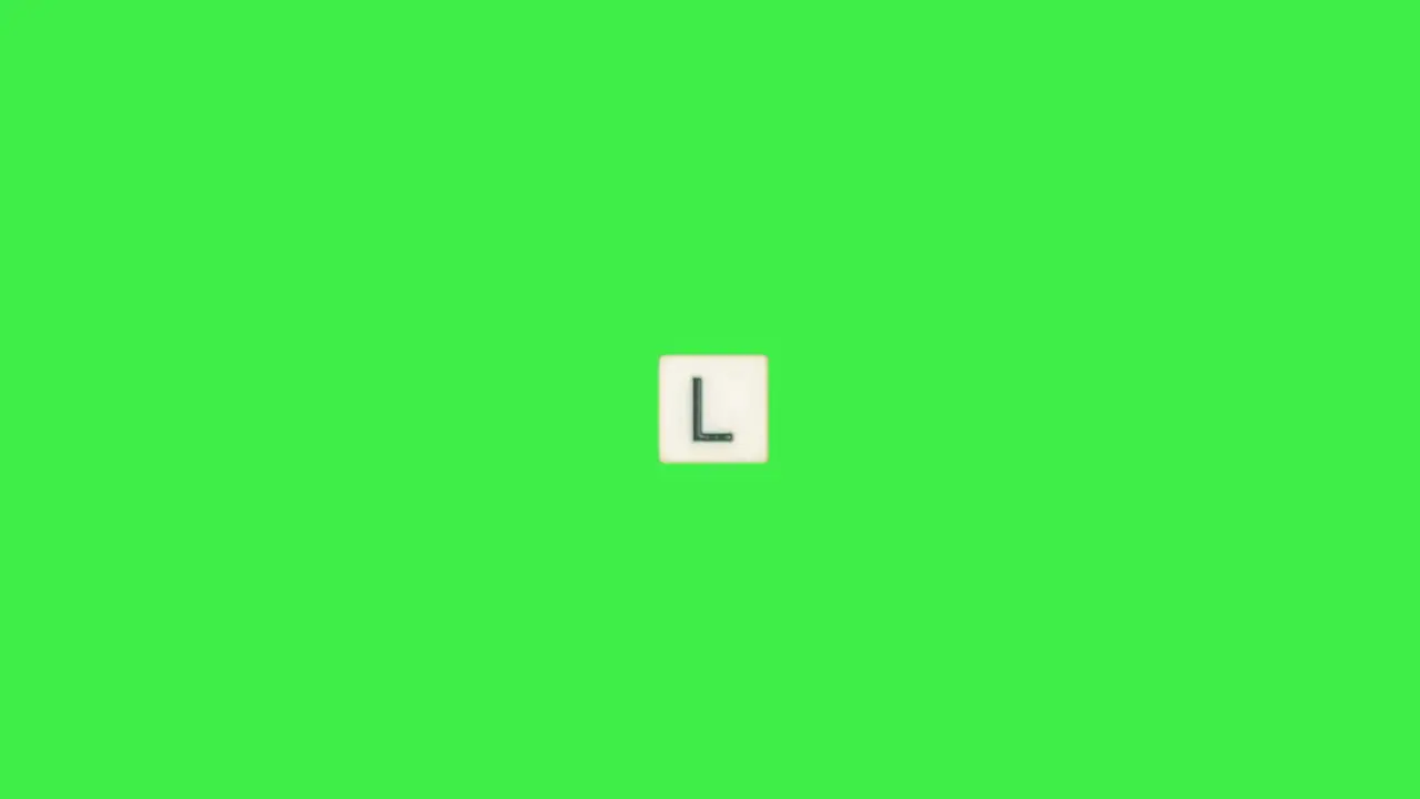 Letter L scrabble slide from left to right side on green screen letter L green background