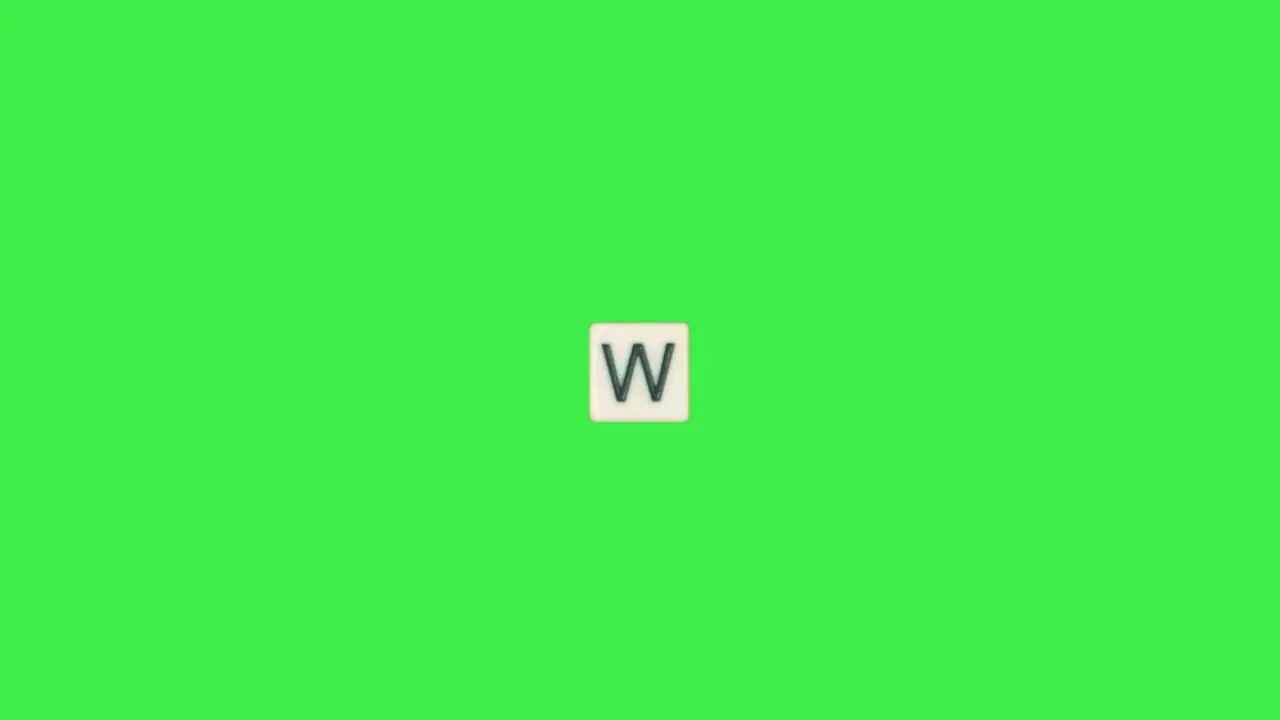 Letter W scrabble slide from left to right side on green screen letter W green background