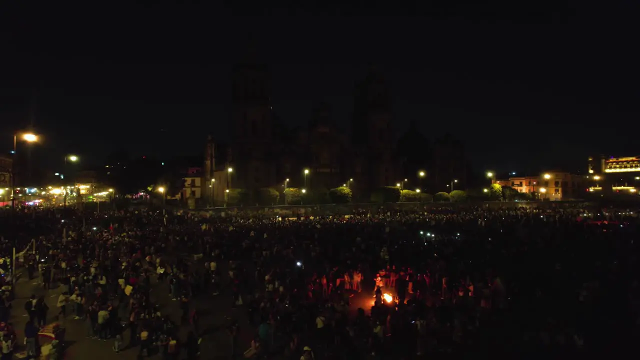 People camping in front of the Catedral Metropolitana de la Asunción de María during riots in Mexico city aerial view