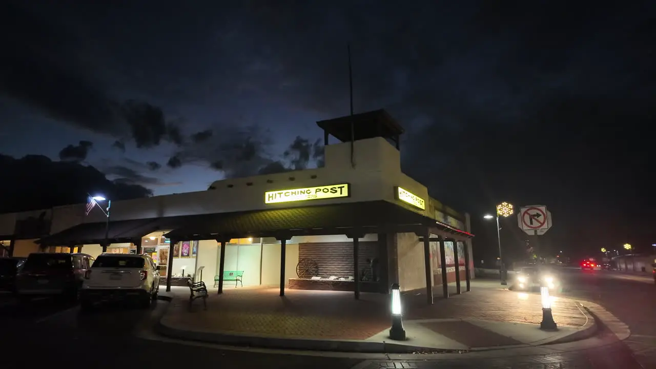 Hitching Post movie theatre in Tehachapi California at nighttime