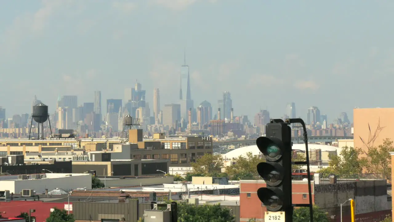 Fast Train Moving Past New York Skyline