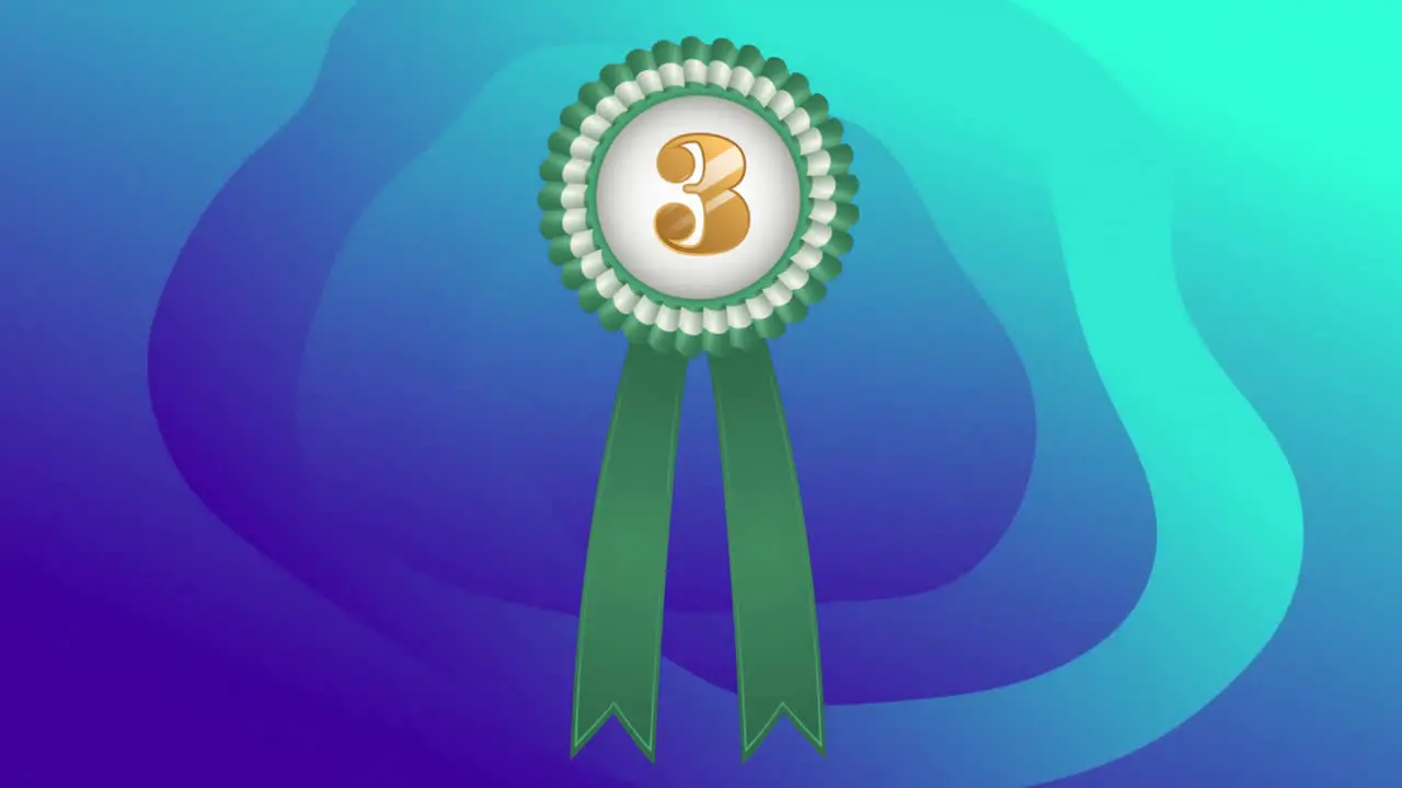 Animation of badge with number 3 and shapes on blue background