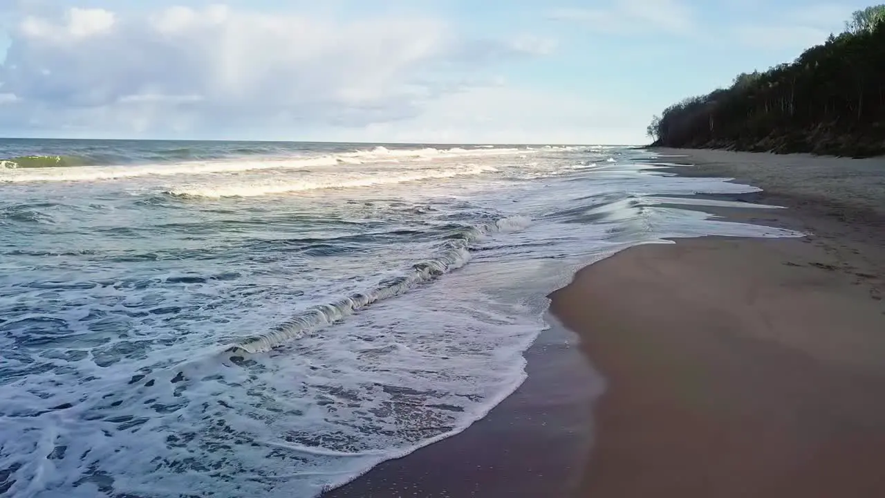 Sea Waves On Sandy Beach Aerial Slowmotion Shot