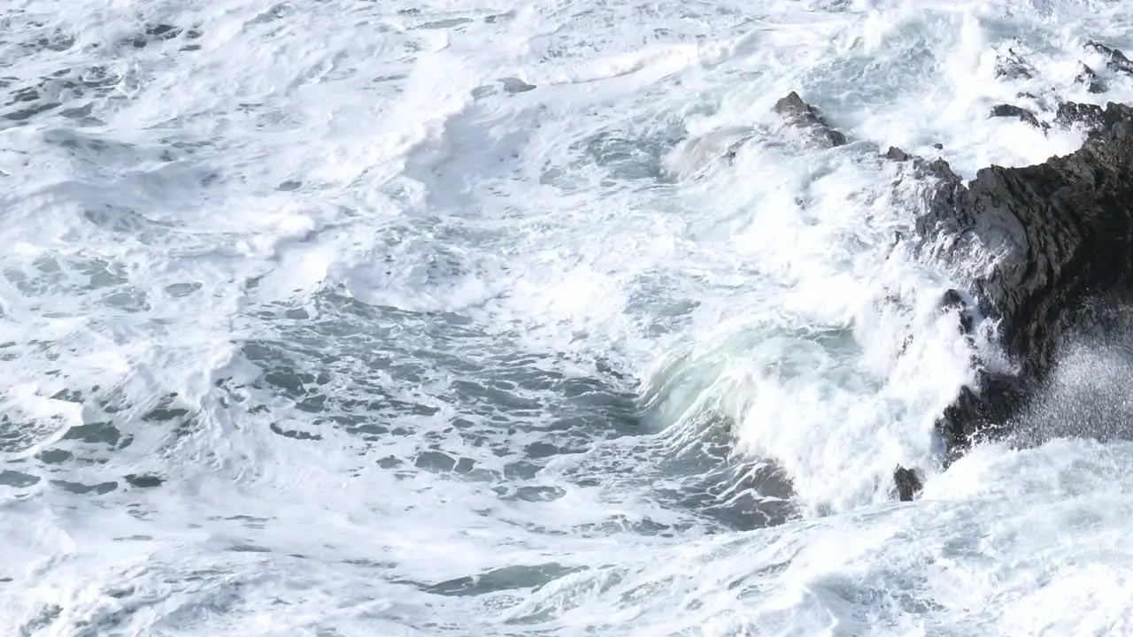 Stormy Ocean Waves Crashing Against Rocky Shore Surface Turmoil