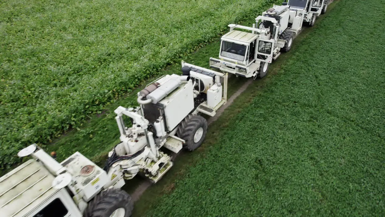 High Resolution Video of several Vibro-Trucks shot with a drone