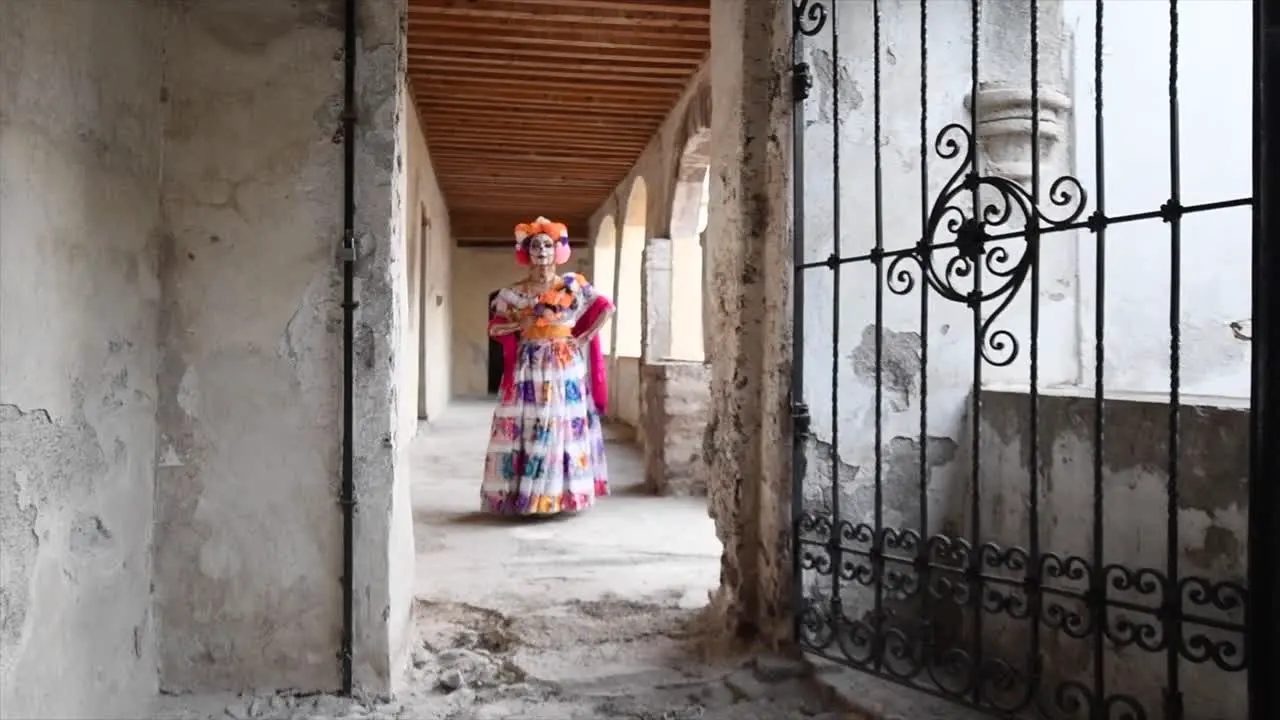 Beautiful catrina with typical costume on day of the dead