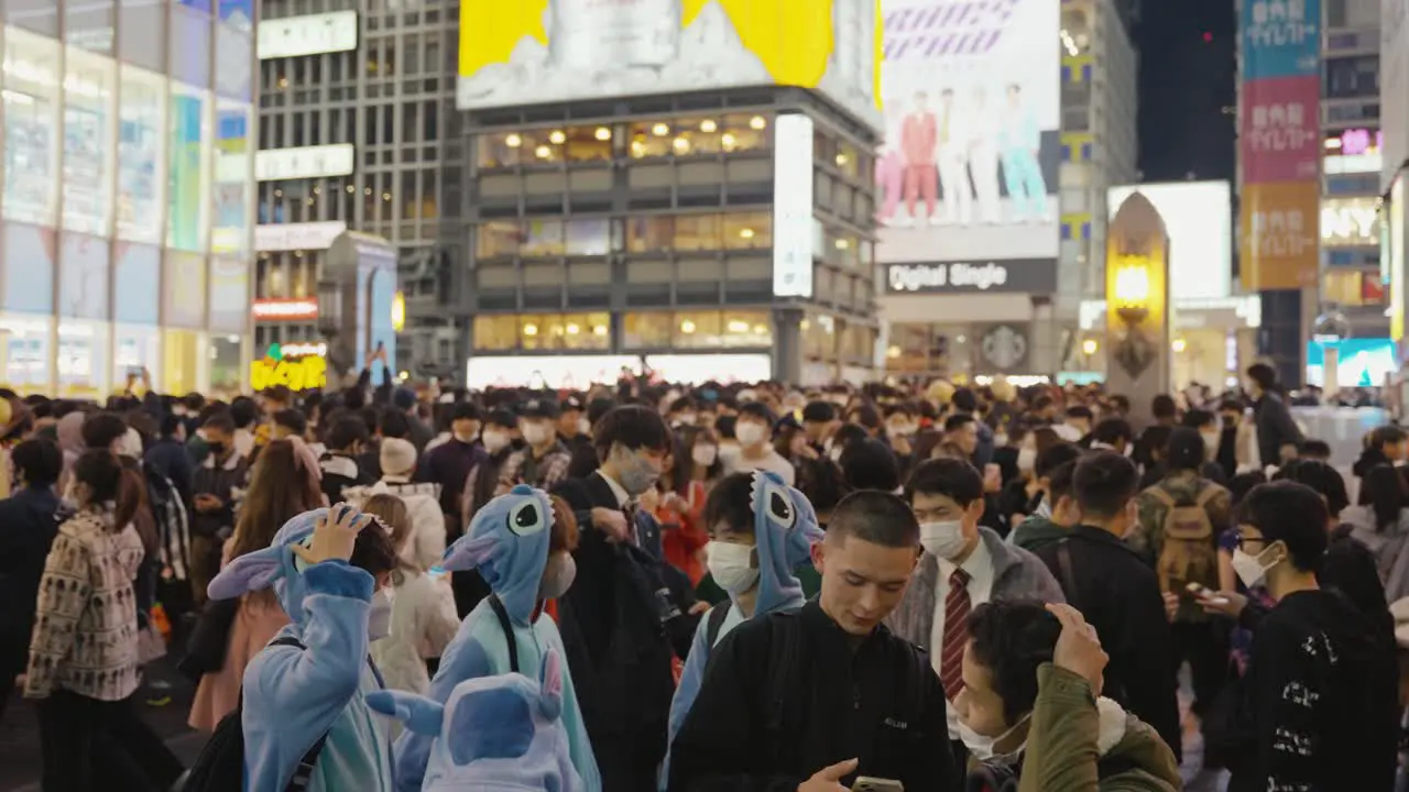 Massive Crowd of Halloween Participants at Dotonbori Street Party