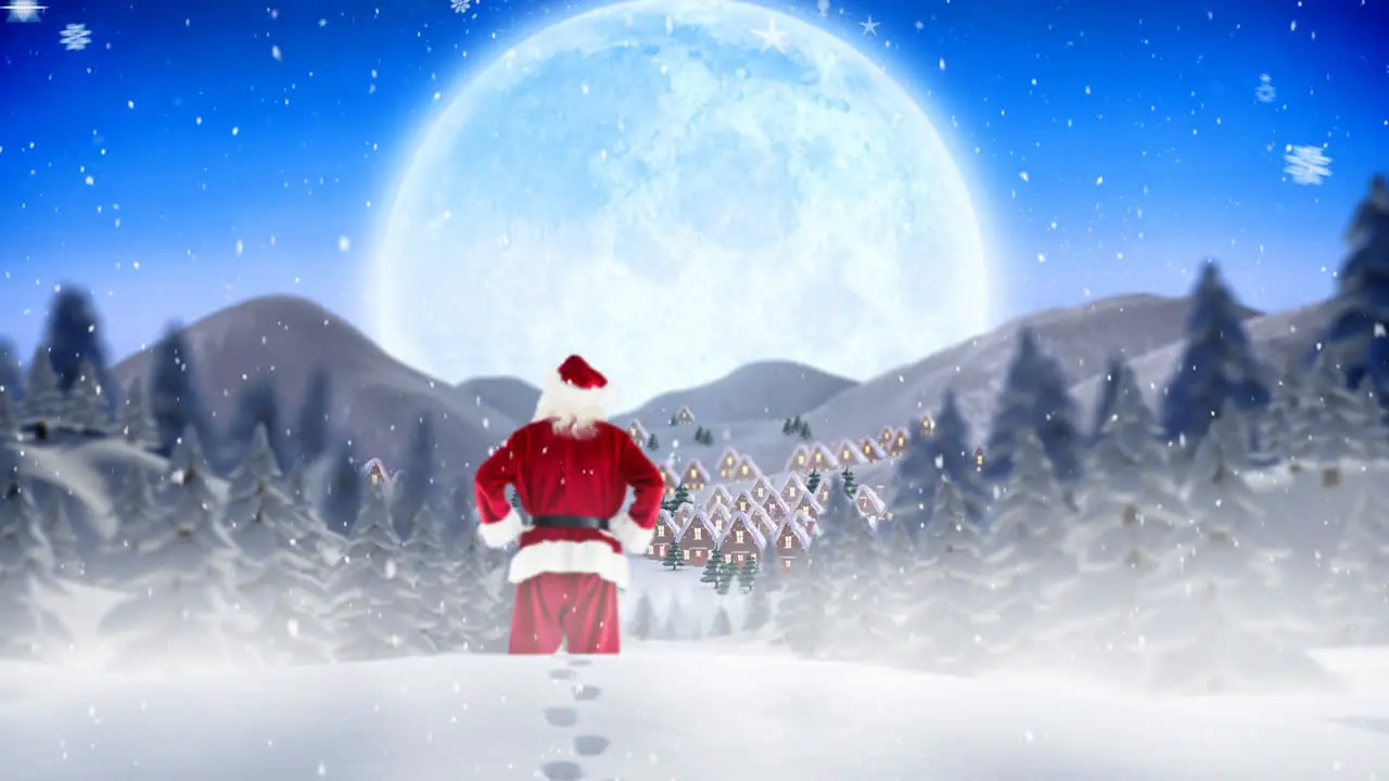 Santa clause in winter scenery combined with falling snow