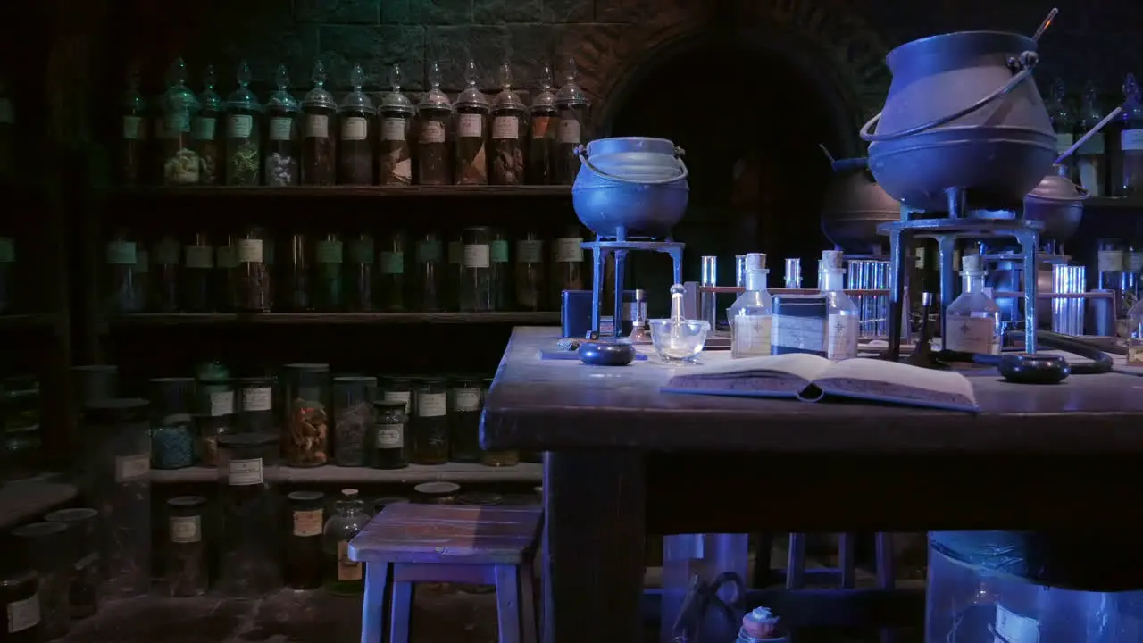 A Wizard's Potion Room with bottles and jars