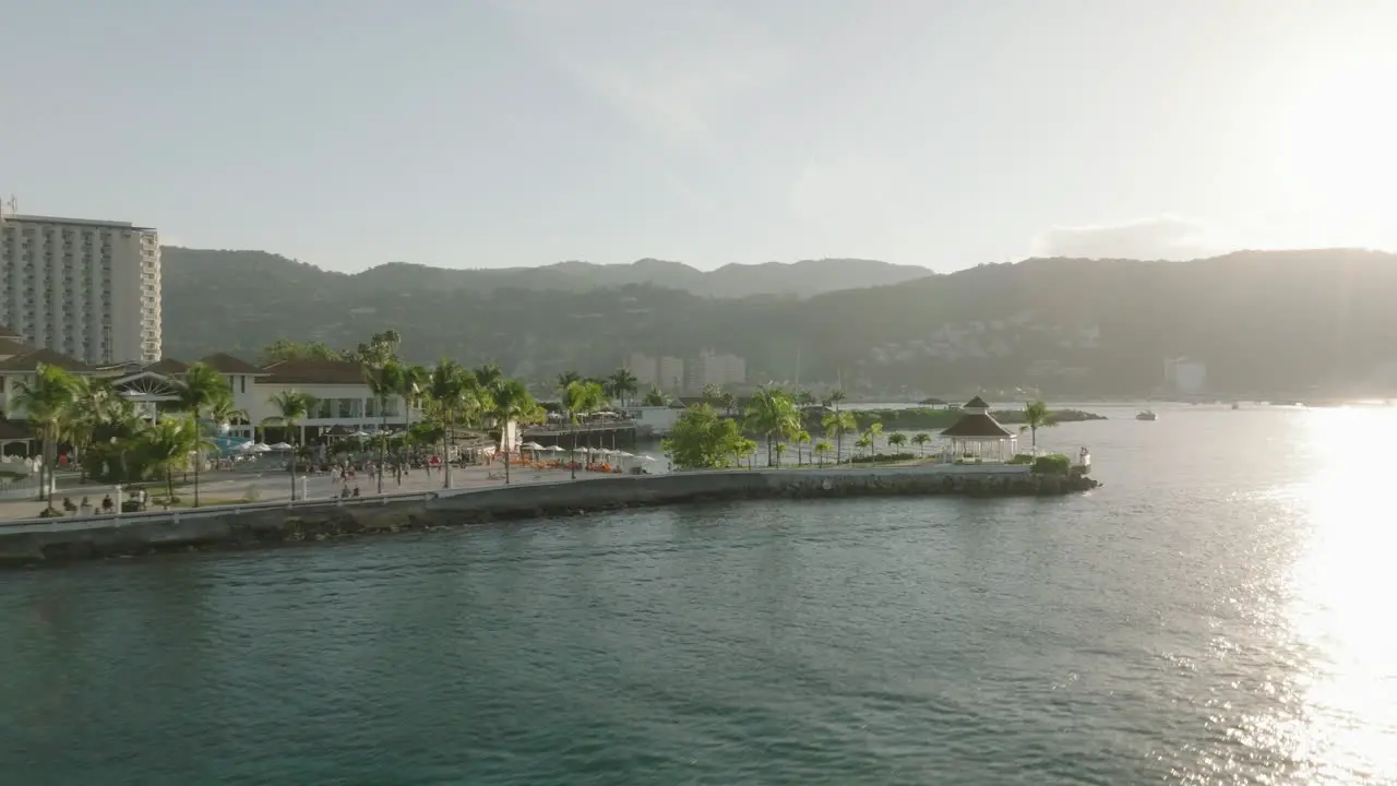 Golden hour flyby a luxury resort off the coast of Ocho Rios Jamaica