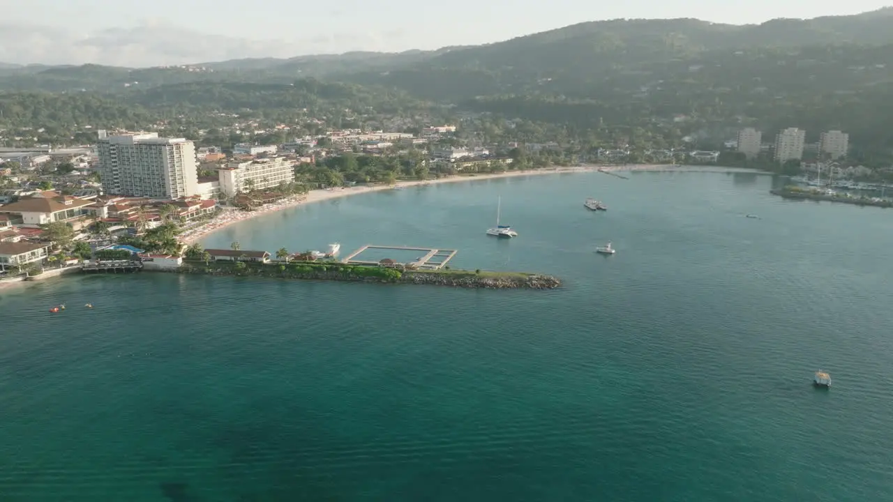 Wide aerial view of a luxury resort off the coast of Jamaica