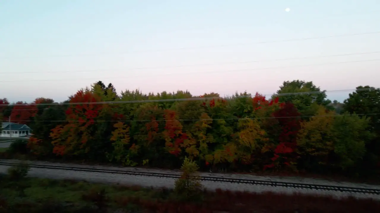 Full Fall colors on display amongst various types of trees near a Rail Road