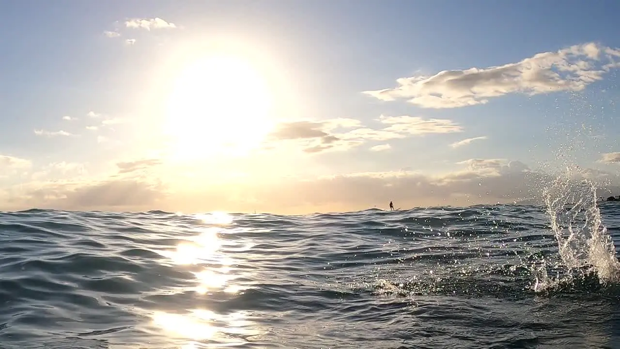 Surfer Silhouette During Sunset In Waikiki Hawaii