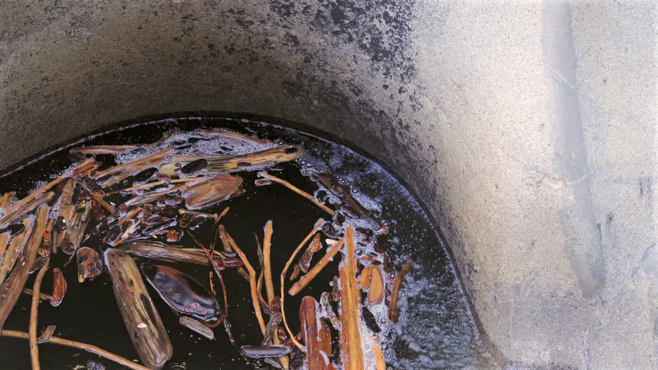 Driftwood Floating in Water Flow of Naturally Eroded Rock