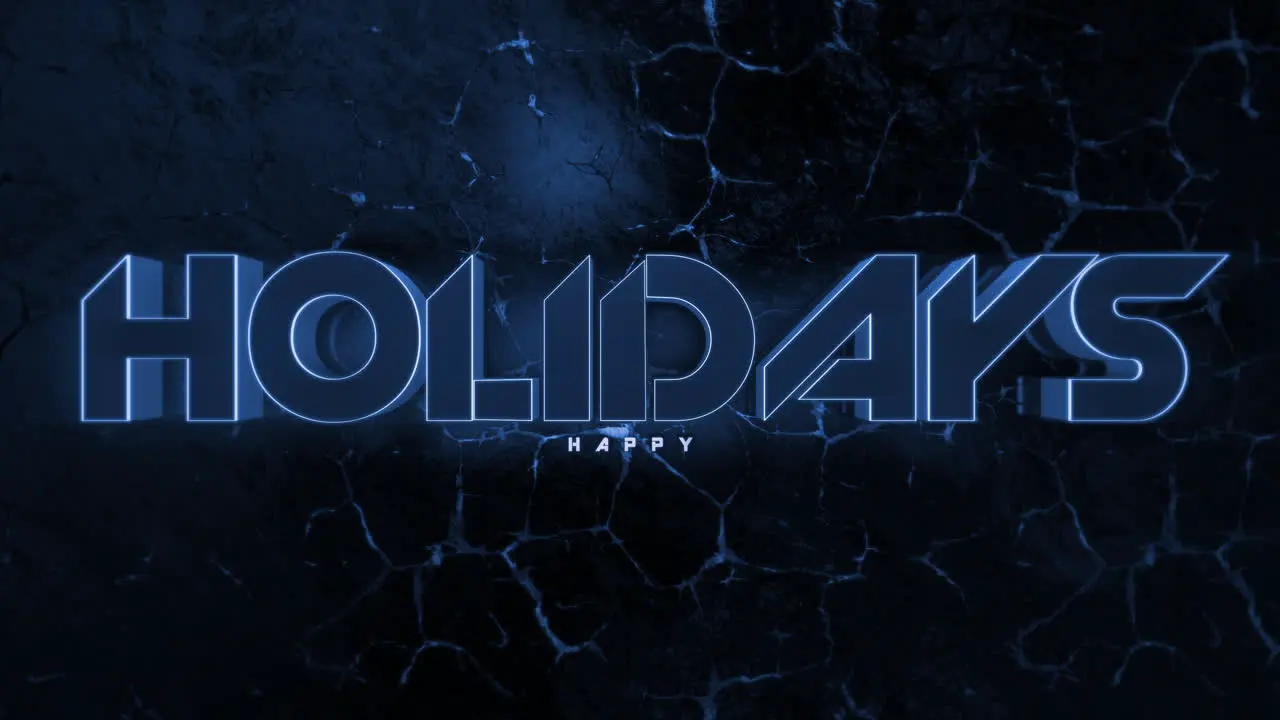 Futuristic neon sign shines Happy Holidays on cracked metallic background