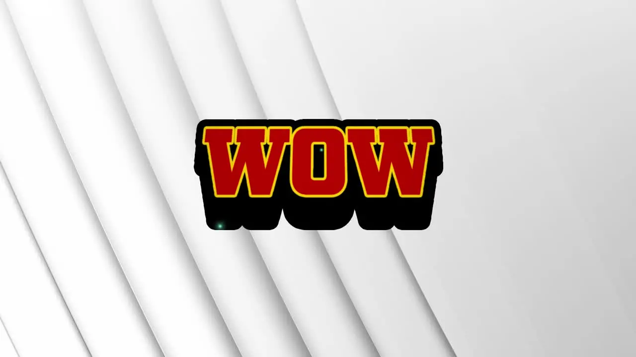 Animation of wow text over a retro speech bubble against sliced textured white background