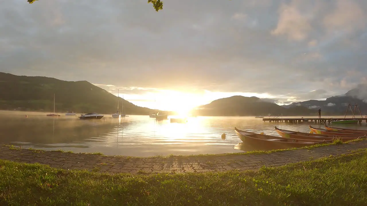 Time-lapse sunrise in Mondsee Mond lake in Austria