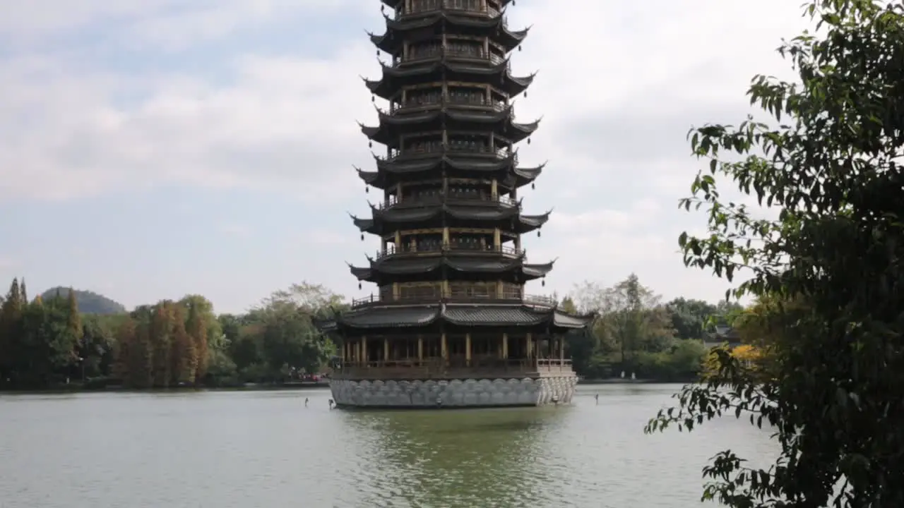 dezooming view of the moon tower in guilin in china