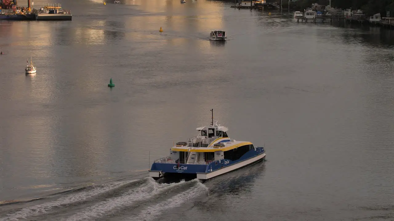 City Cat on the Brisbane River Brisbane City from Kangaroo Point Queensland Australia