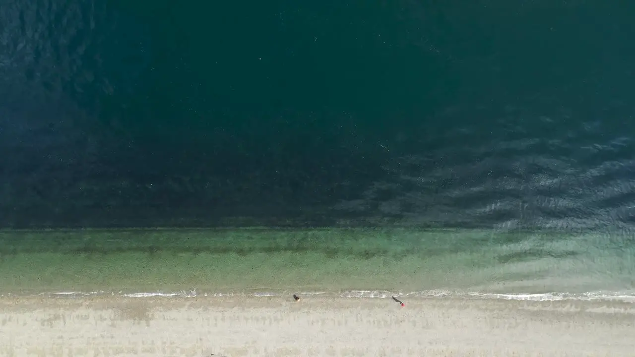 Beautiful White Sandy Beach And Turquoise Waters Of Owen Beach In Tacoma Washington aerial top down