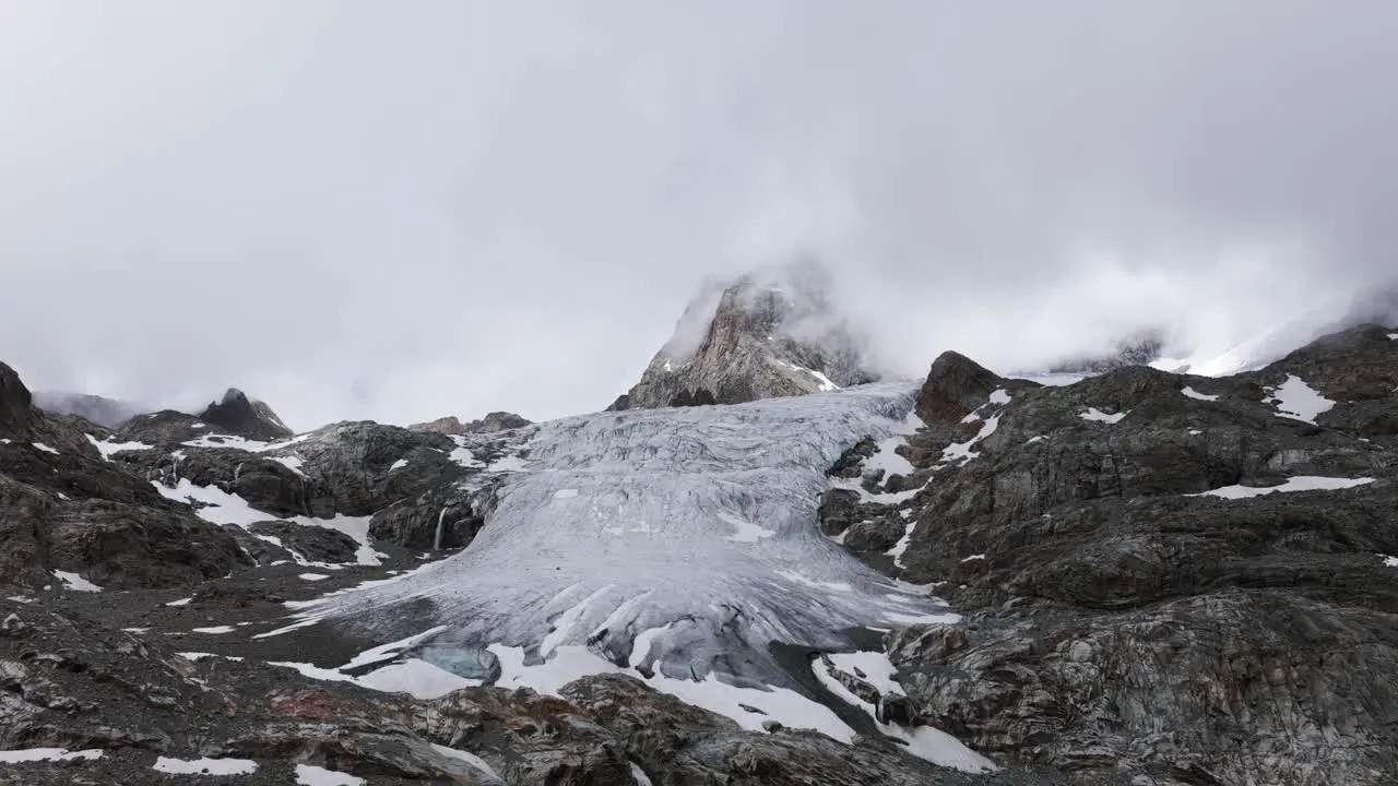 Impressive glacier of Fellaria of Valmalenco in northern Italy in summer season