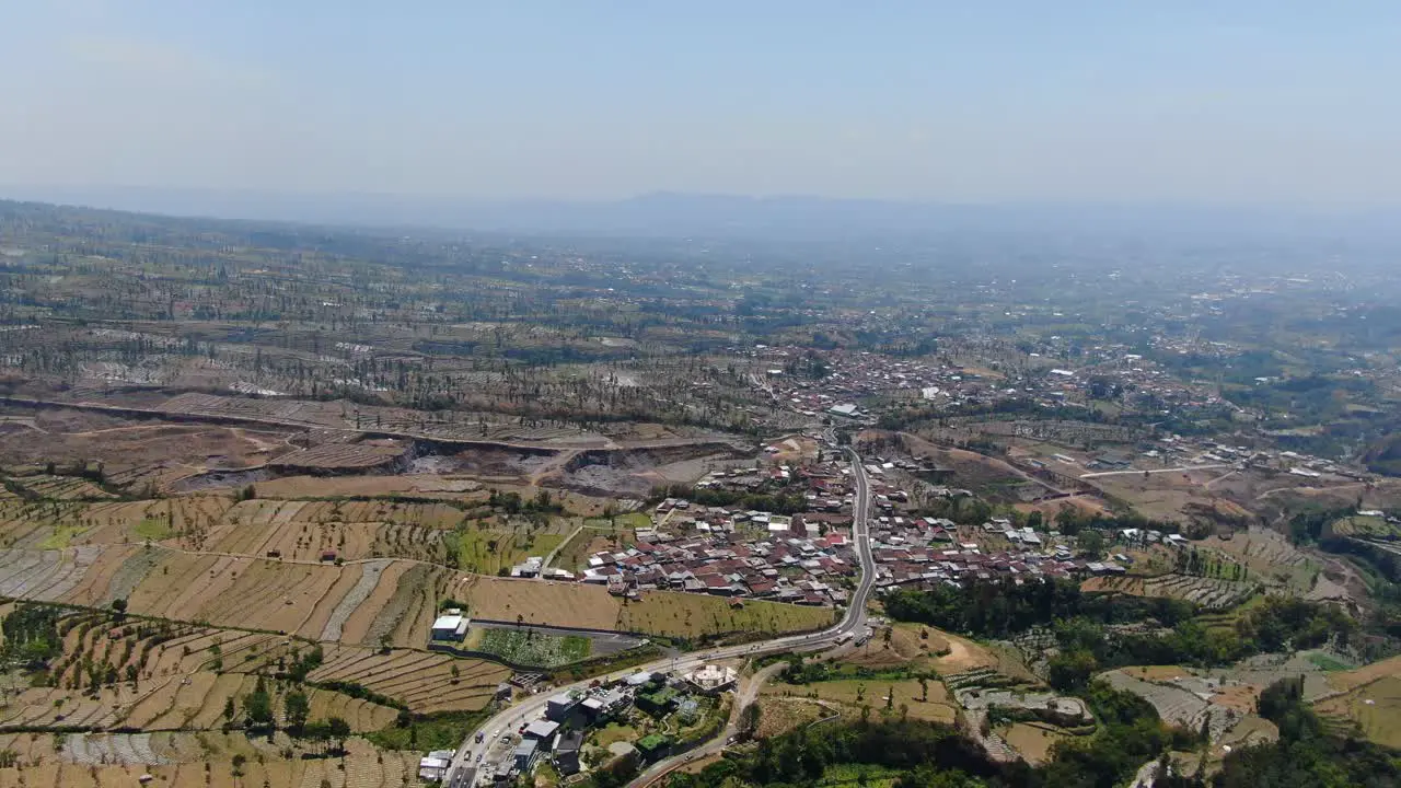 Vast landscape with small villages in Indonesia aerial view