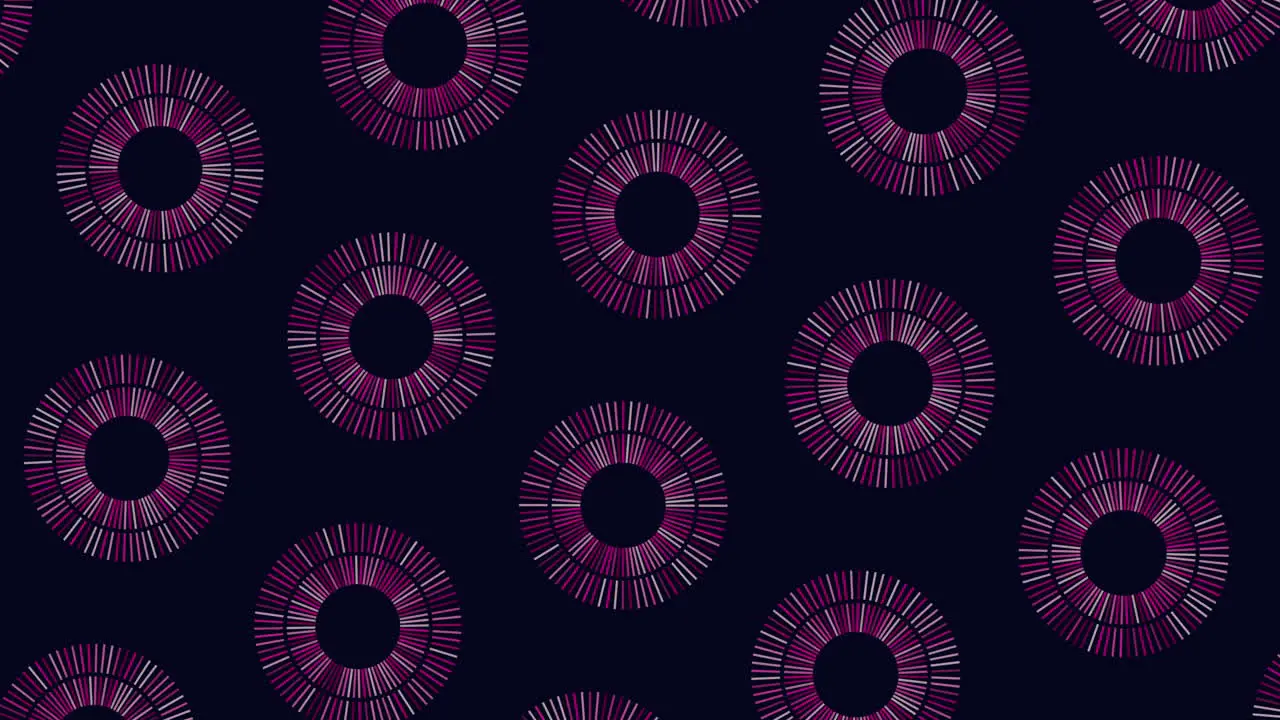 Repeat neon futuristic circles pattern with rainbow lines on black gradient