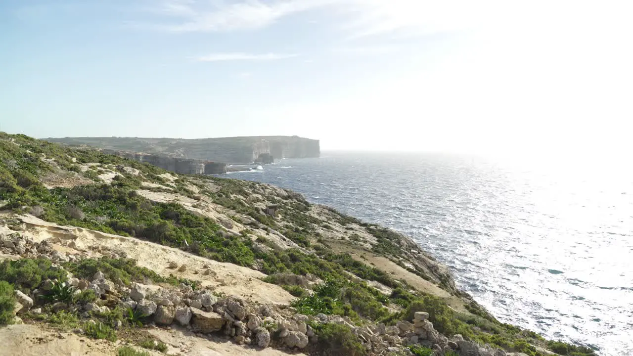 Walking Near Coastline of Mediterranean Sea in Flo Azure Window Region in Malta