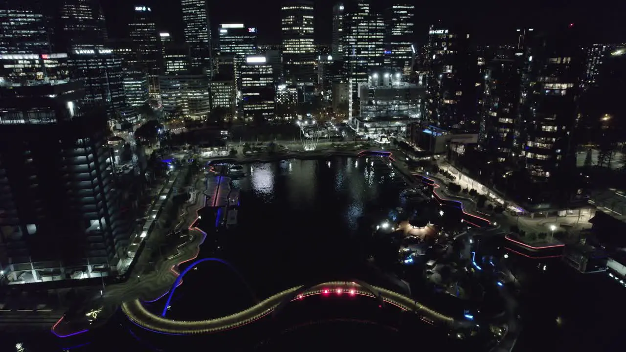 Perth City Elizabeth Quay at night drone view