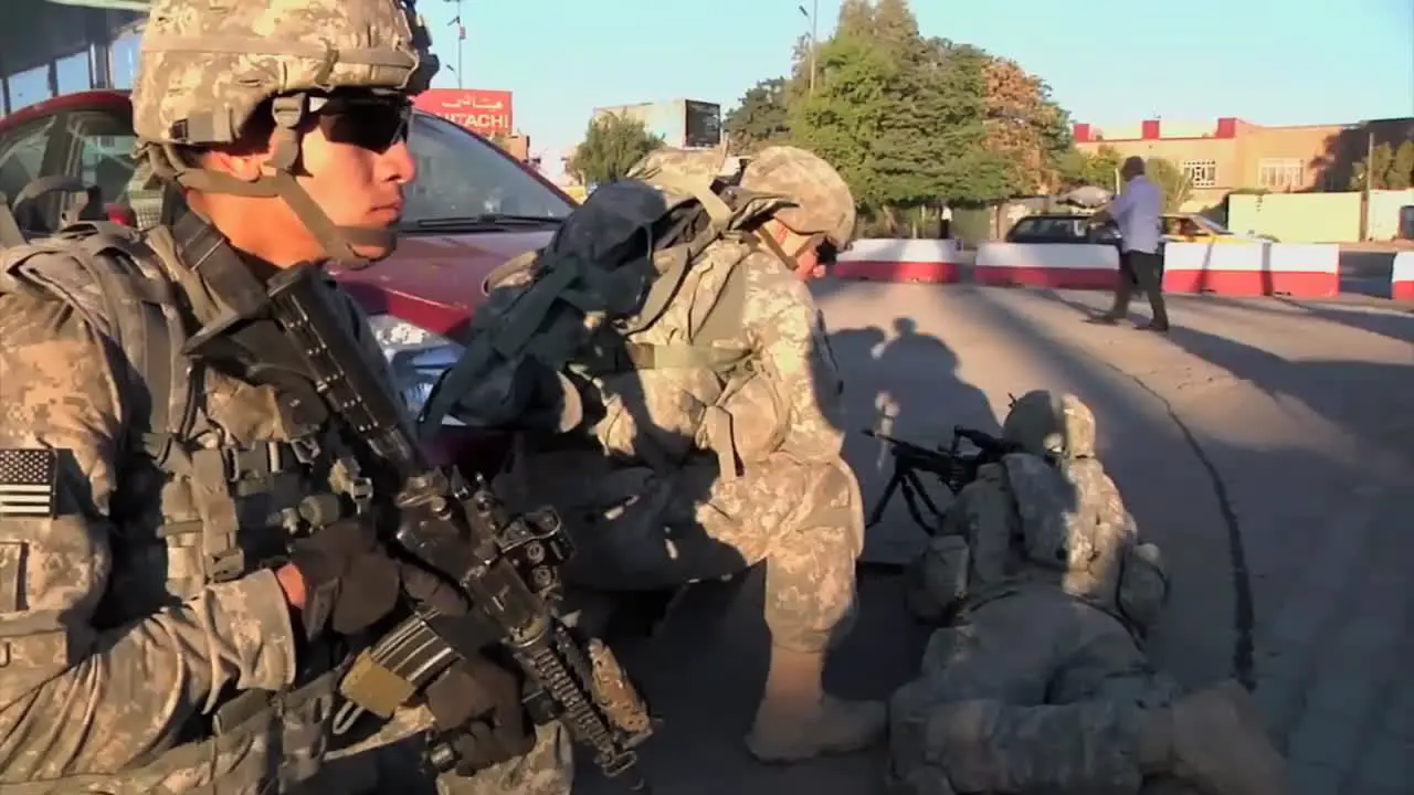 American Soldiers Go On Foot Patrol On The Streets Of Baghdad During The Iraq War 1